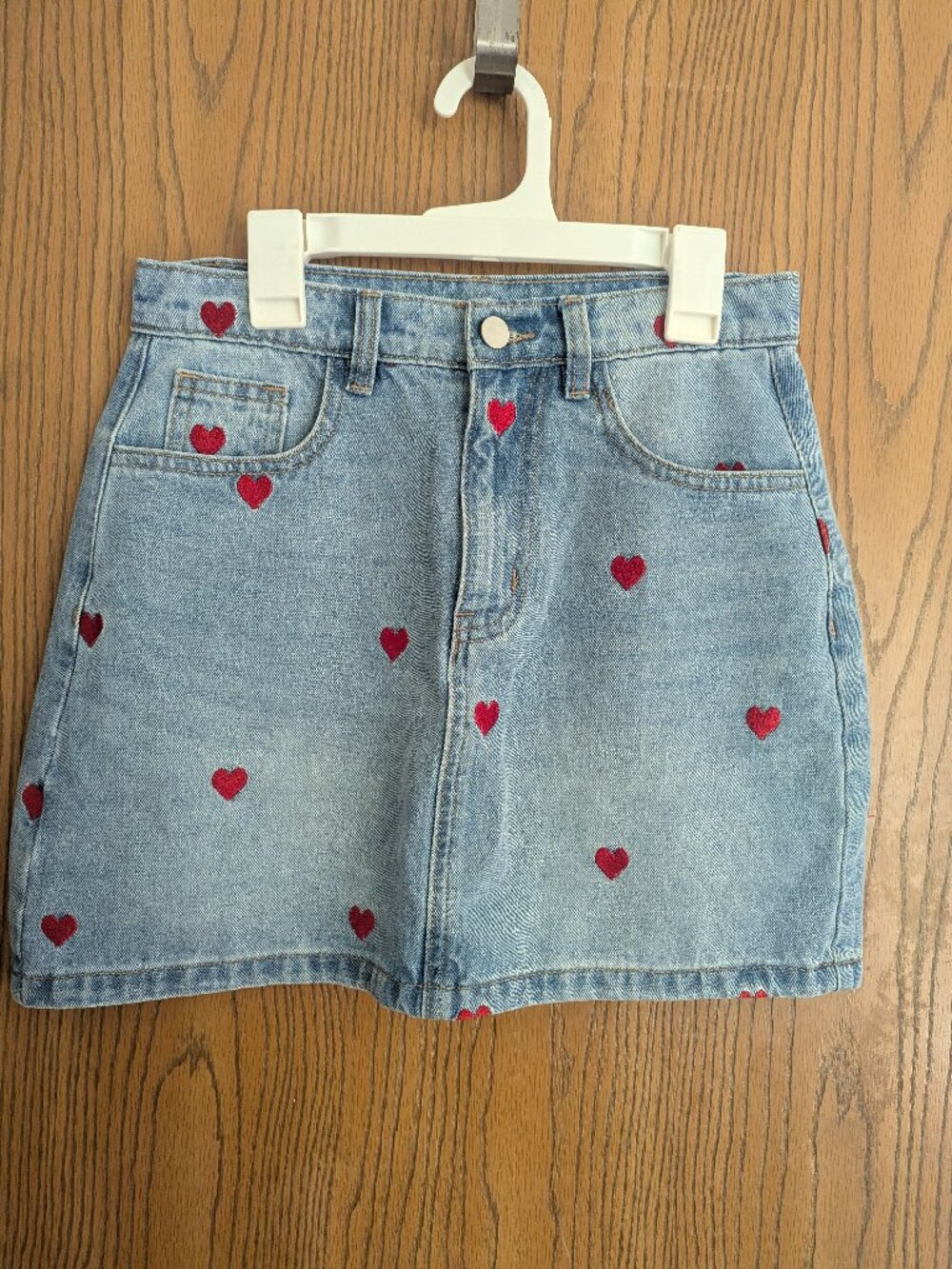 Cider Denim Embroidered Heart Jean Skirt Red/Blue Flirty Fun Casual-M